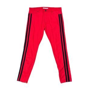 Golden Denim Los Angeles Bold Red Black Side Stripe Ankle Zip Slim Skinny Jeans